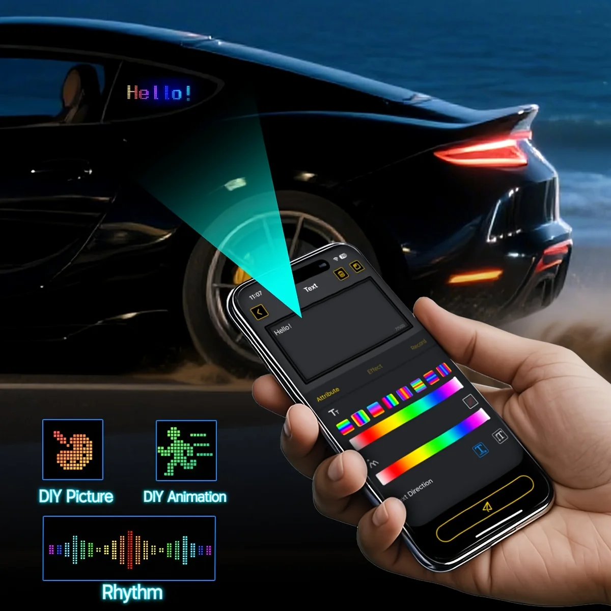 2 pz Set Devil Eyes Luci Per Auto 23.42 "x 4.72" Occhi LED Programmabili Per Auto/camion Display A LED Flessibile Pannello Dello Schermo FAI DA TE USB