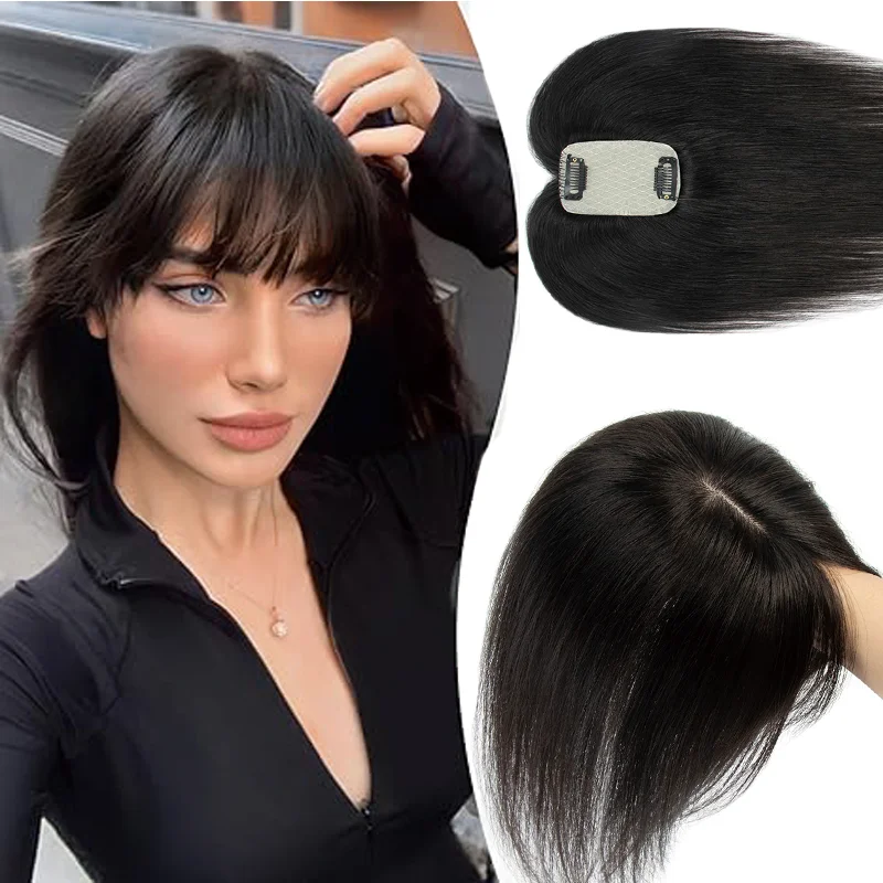 Human Hair Toppers One Piece 5x9cm Invisible Breathable Lace 2 Clips Natural Soft Realistic Thin Hair for Women Daily Use Wear