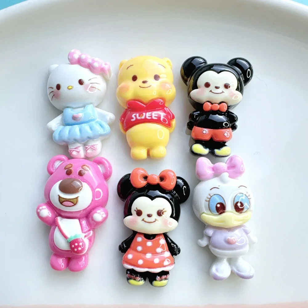 5pcs Cute Cartoon Disney Mickey Duck Cartoon Figure Miniature Diy Crafts Supplies Resin Flatback Cabochons