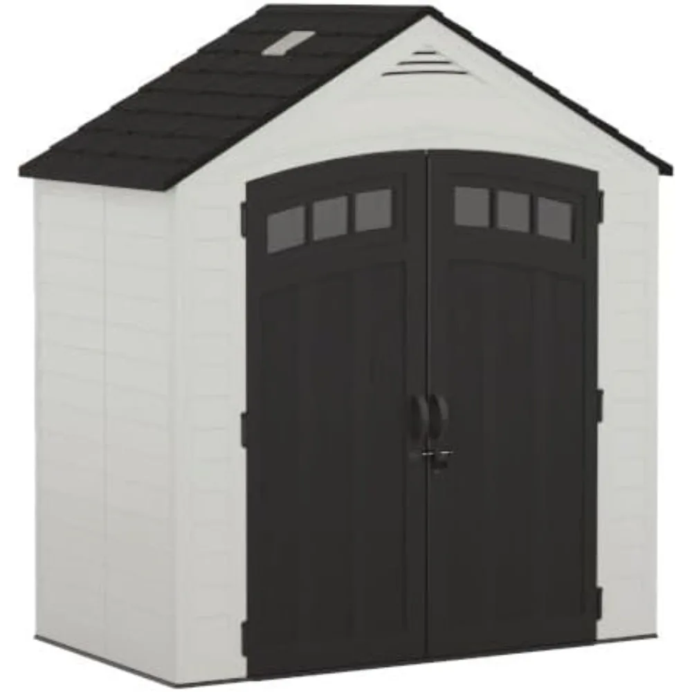 

Outdoor Storage Shed with Lockable Double Doors, All-weather Courtyard Storage Shed, Brown, 7 in x 4 in