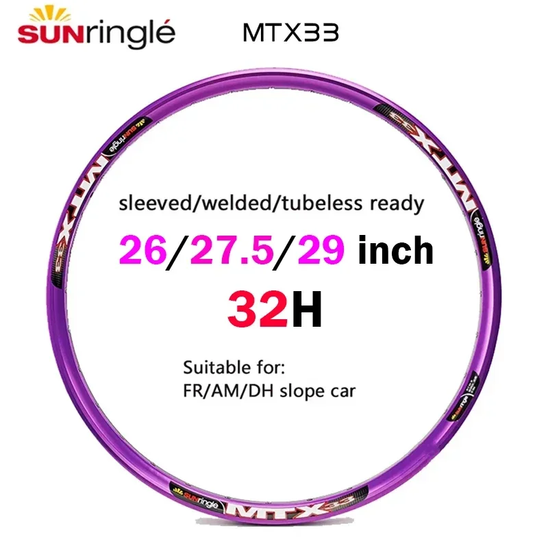 

Sunringle High Strength Rims MTX33 Mountain Bike Circle 32H 26/27.5/29 inch MTB Della Bicicletta Rim TUBELESS READY Per DH FR AM