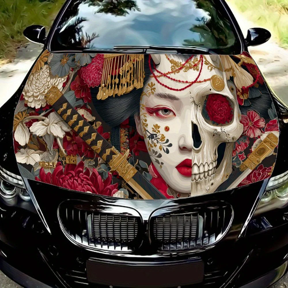 

Двусторонняя виниловая пленка для автомобиля Geisha Sorrow, водонепроницаемая наклейка на капот автомобиля из ПВХ, самоклеящиеся устойчивые к царапинам наклейки для двигателя Cov