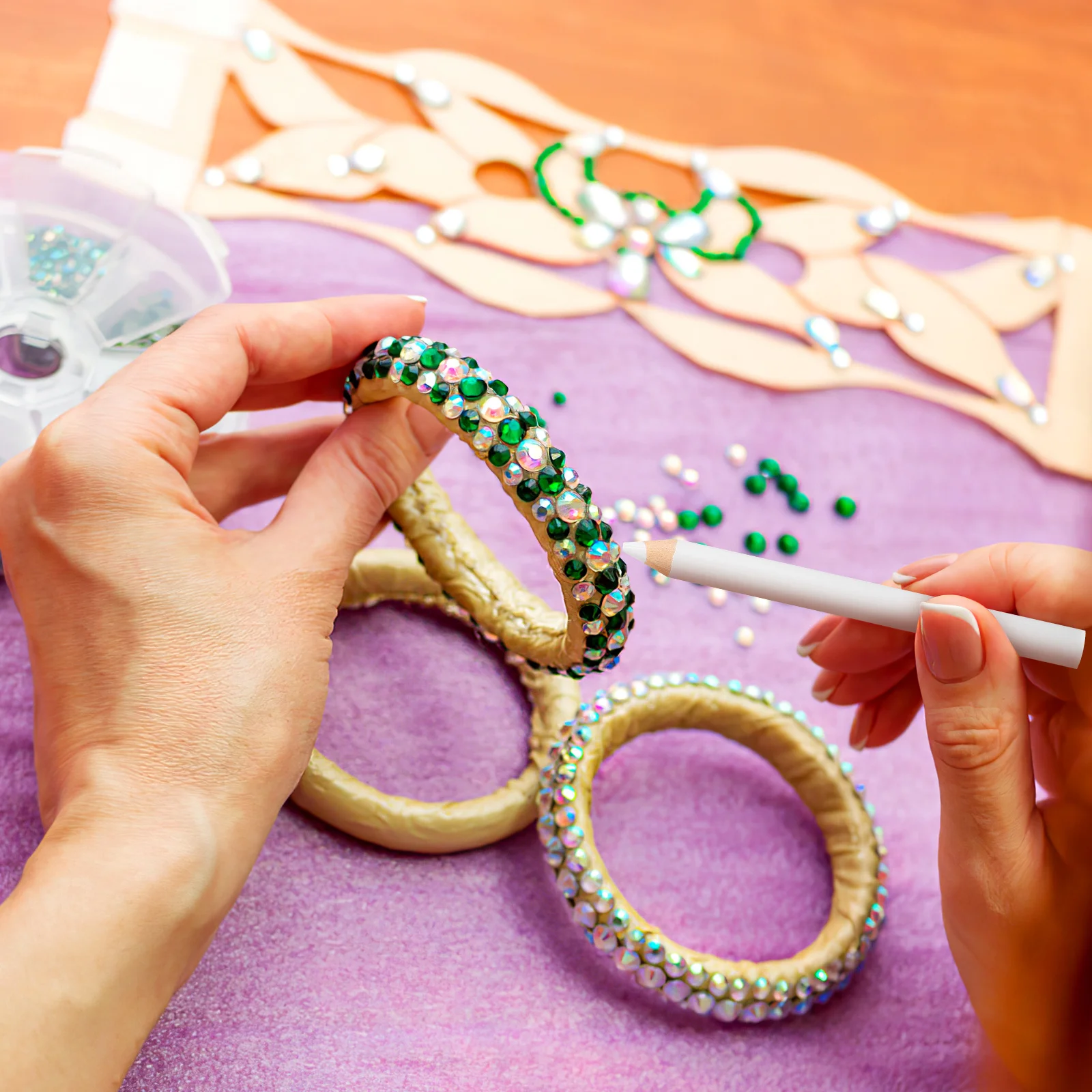 30 個のドットペンネイルアート用ラインストーンピッカーツール白鉛筆木製宝石アプリケーターマニキュア Diy クリスタルピックアップ