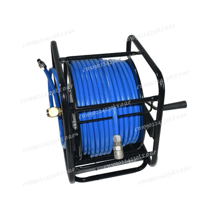 Heavy-duty hand-cranked metal hose reel with 31M/61M hose and nozzle, wall-mounted/floor-mounted hose reel