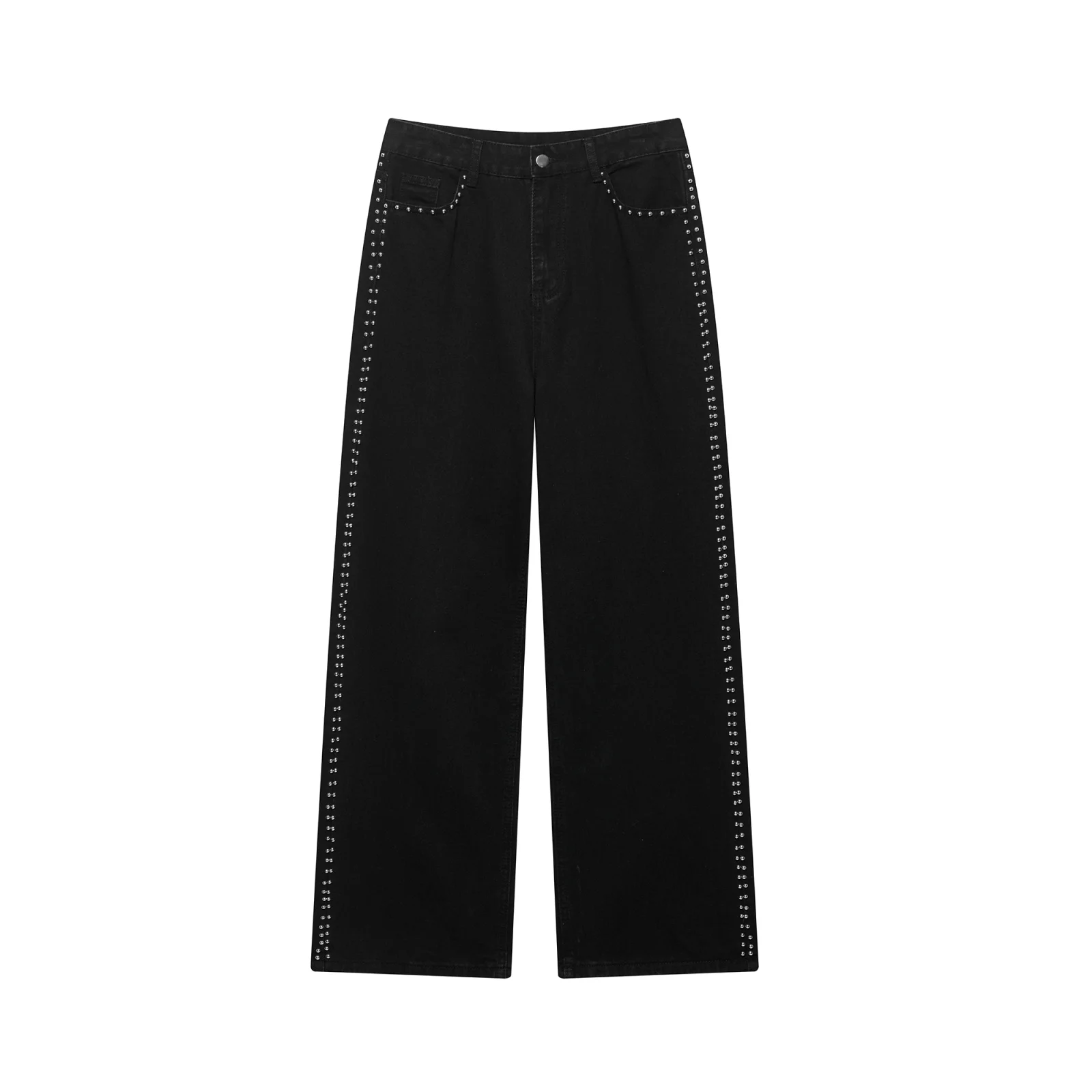 

PB&ZA2025 New Summer Women's Retro Loose Casual Fashion Washed Beaded Decorative Straight Jeans Trousers