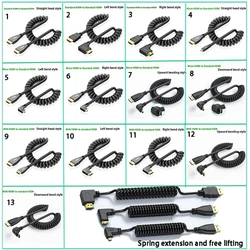 1PCS HDMI HD cable elbow mini HDMI to standard HDMI connection cable Micro HDMI SLR camera monitor extendable spring short cable