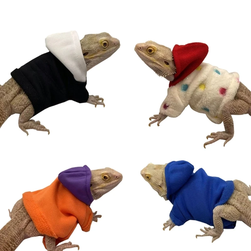 Bearded Dragon Sweater Jackets Warm Coat Hoodies Soft Touching Skin Protection for Reptiles Geckos Amphibians Apparel 6XDE