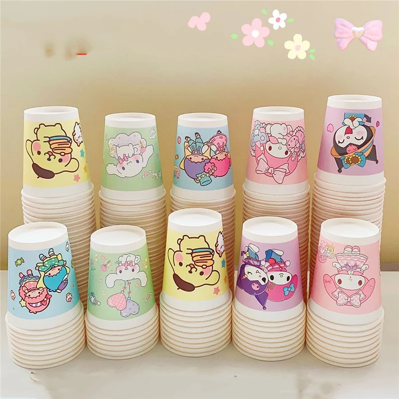 

Kawaii Sanrio Disposable Paper Cups Kuromi Accessories Cute Anime Office Home Thickened Hot Cold Drinking Mug Toys for Girl Gift