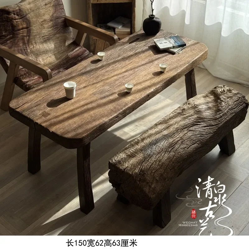 Outdoor solid wood tea table wabi wind medieval tea table homestay designer dead wood special-shaped coffee table