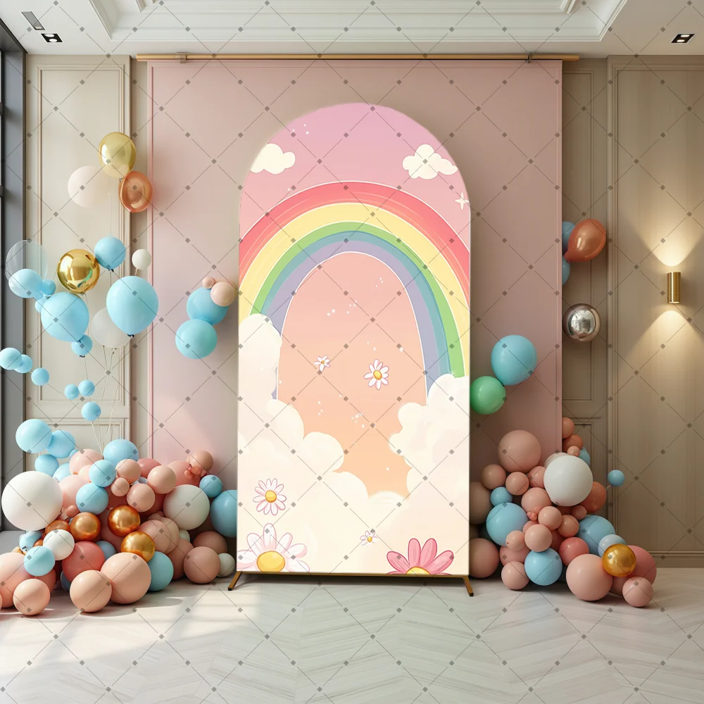Sky Arch Backdrop Covers Colorful Cloud Star Pattern Painting Decors Baby Shower Birthday Photo Background Studio Props