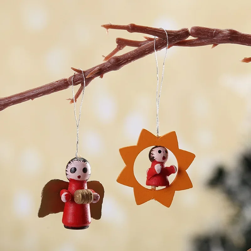 48pcs New Year Christmas Ornaments Diy Xmas Gift Wooden Handicraft Jewelry Tree Pendant Doll Hang Decorations Cute Toys Set