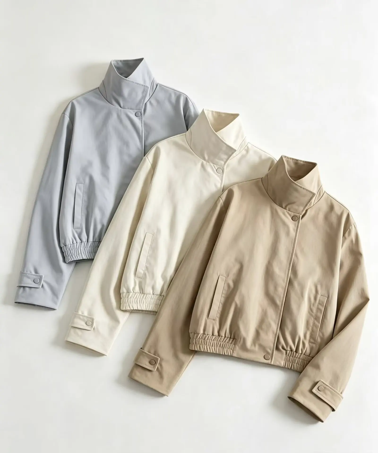 Guobioziy Women's Stand Collar Bomber Jacket Zip Up Cropped Coat Elastic Hem Long Sleeve Casual Windbreaker Minimalist Outerwear