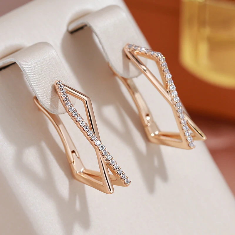 JULYDREAM Simple Style Geometric Inlay Zircon Crossing Dangle Earrings 585 Gold Color Women Statement Jewelry Trendy Accessories