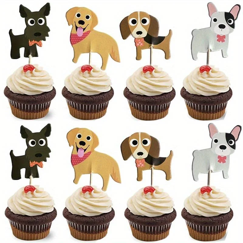 

24Pcs Cute Puppy Dog Cupcake Topper Animals Cake Picks Decoration for Kids Birthday Party Baby Shower Pet Themed Party