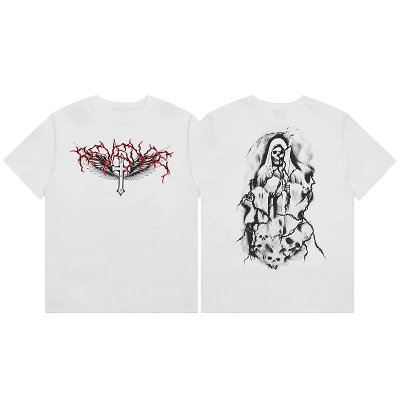 Y2k 2026 Short-sleeved T-shirt with Big LOGO Featuring A Rabbit The Same Style As XXX's High Street Lightning Skull T-shirt