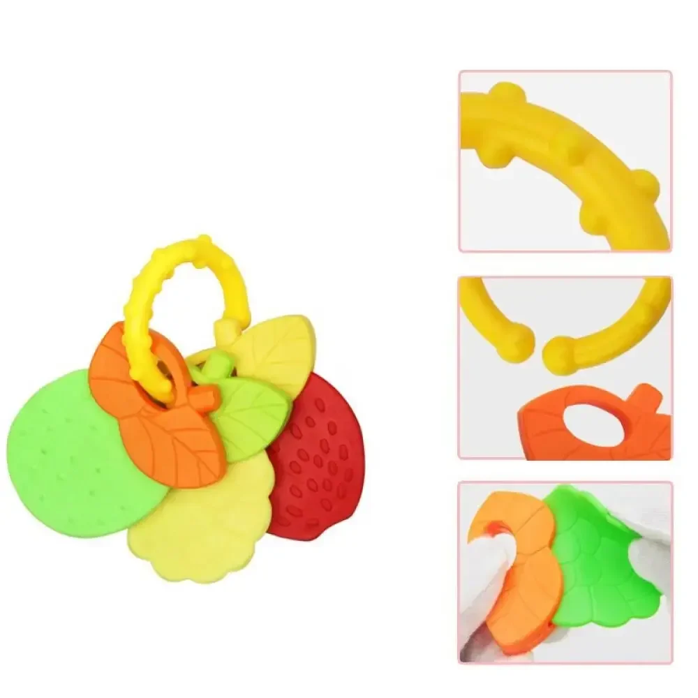 1 stücke Drei-in-one baby beißring obst form infant silikon beißring molaren zähne fixierer rassel beißring praktisches geschenk