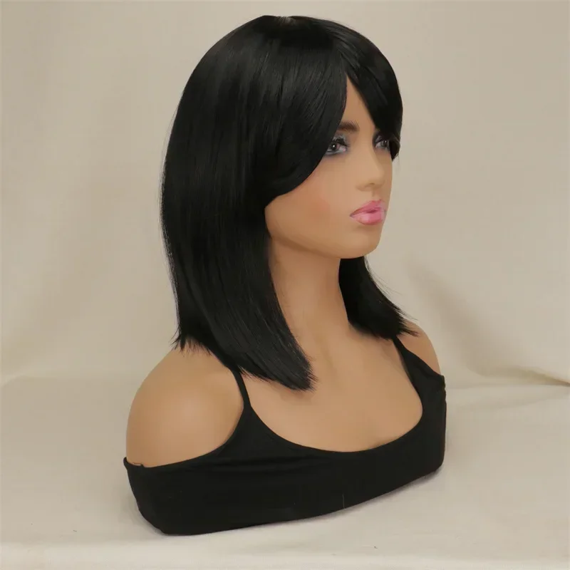 QQXCAIW Women Synthetic Girls Bob Short Straight Cosplay Wig Costume Party Black Synthetic Hair Wigs Party Cosplay