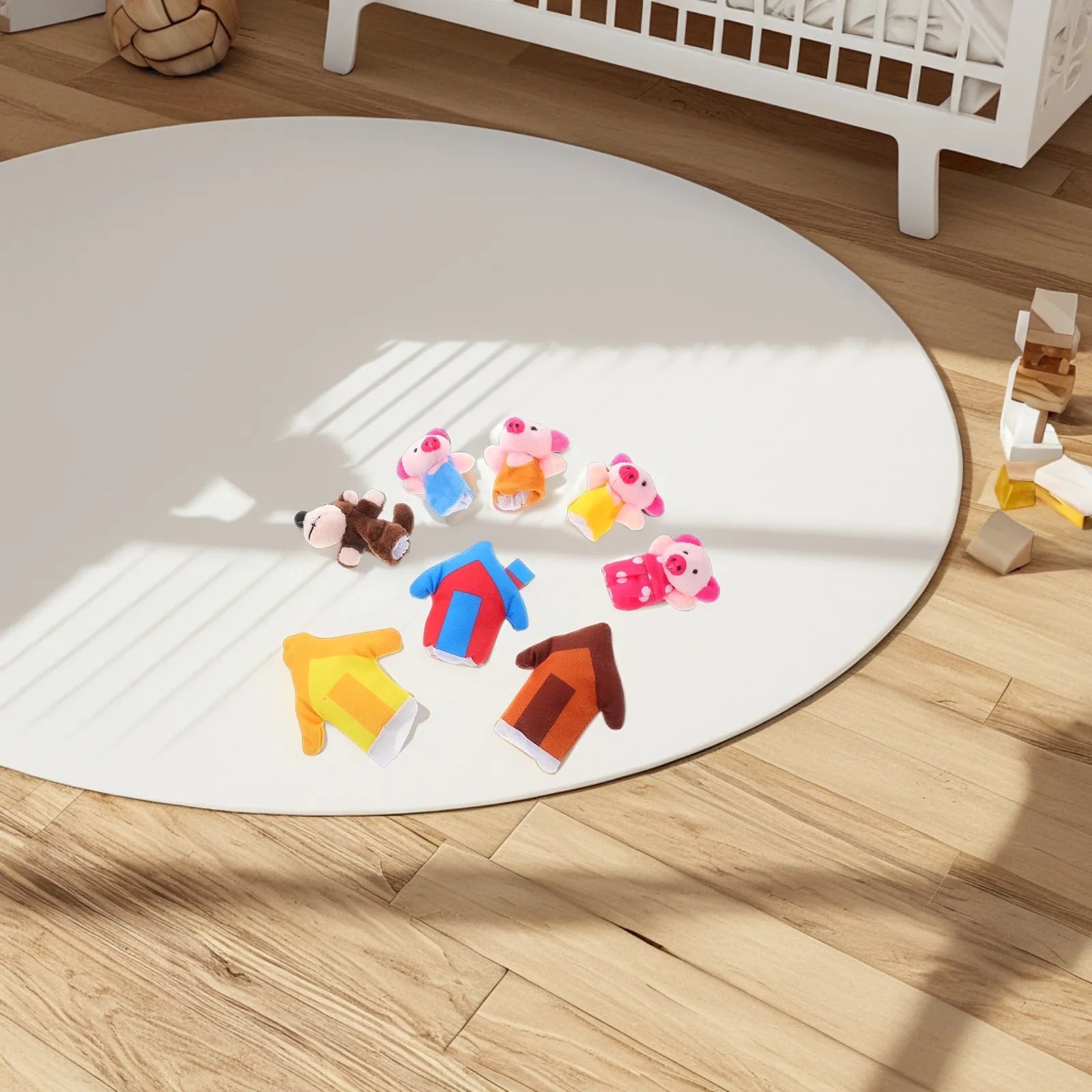 

Набор из 8 пальчиковых кукол для сказок, 3 серии: Мумия, Свинья, Волк, Соломенные и Деревянные домики. Креативная игра для малышей.