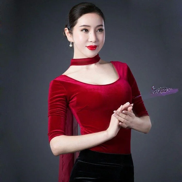 

Золотой бархатный комбинезон для йоги, женский танцевальный тренировочный костюм, высококачественный осенне-зимний красный цвет, сценический костюм