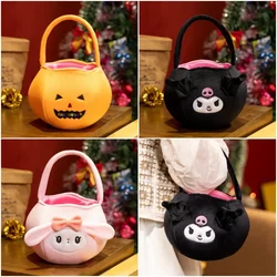 Sanrios My Melody Kuromi Halloween Pumpkin Series Plush Doll Candy Storage Bag Anime Cartoon Cute Plushie Handbag Pendant