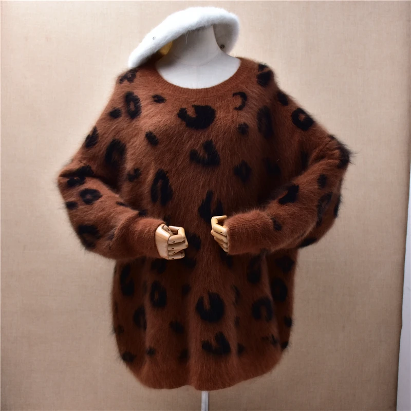 

Женский осенне-зимний винтажный свободный свитер с цветным принтом из волосатой норки и кашемира с круглым вырезом и длинными рукавами «летучая мышь», джемпер