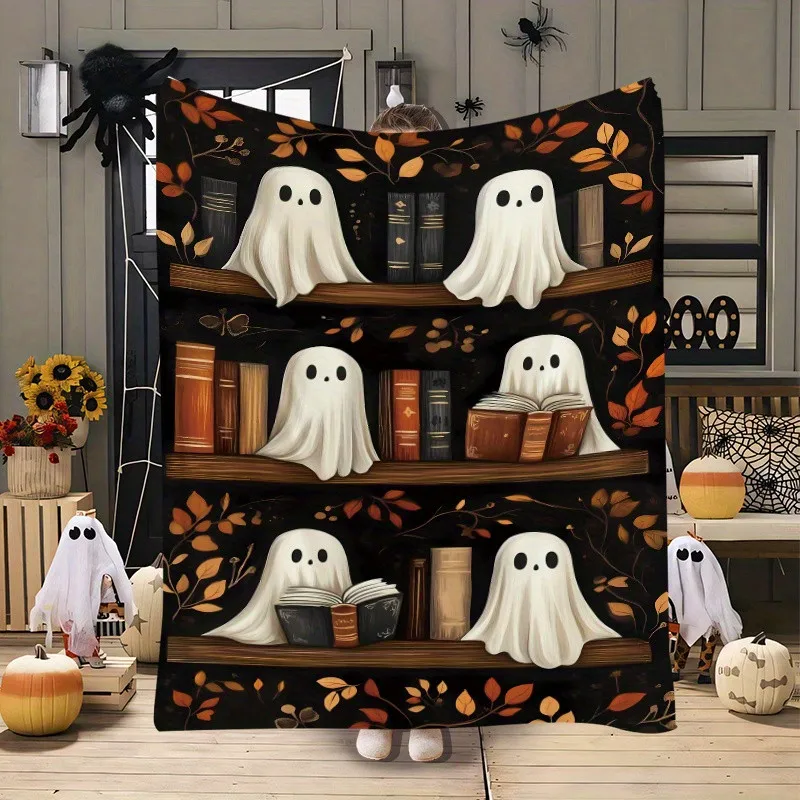 

Halloween Bookshelf Blanket - Spooky Gift Printed Throw