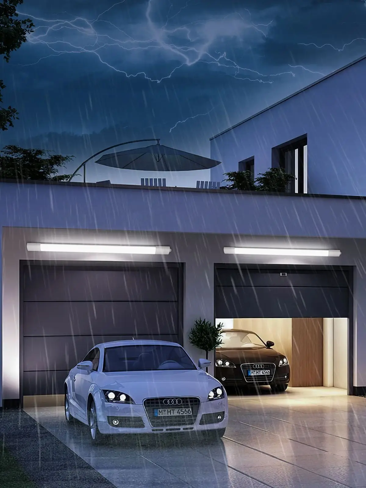 4er-Pack Wasserdichte LED-Deckenleuchten, 20W/30W/36W/45W, IP66, 4000K, Verbindbare Röhrenleuchten für Keller, Garage, Wohnzimmer