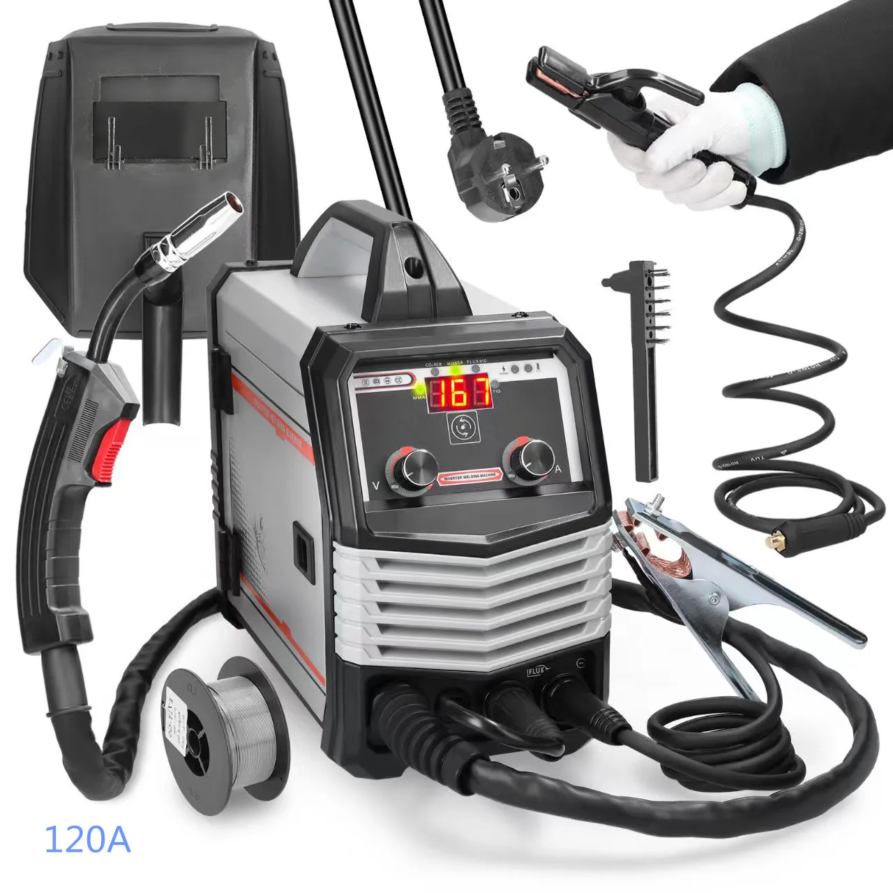 1KG 6-in-1 MIG/MAG/MMA/TIG-160C Welding Machine Gasless Portable 110/220V Welder for Stainless Steel New Condition