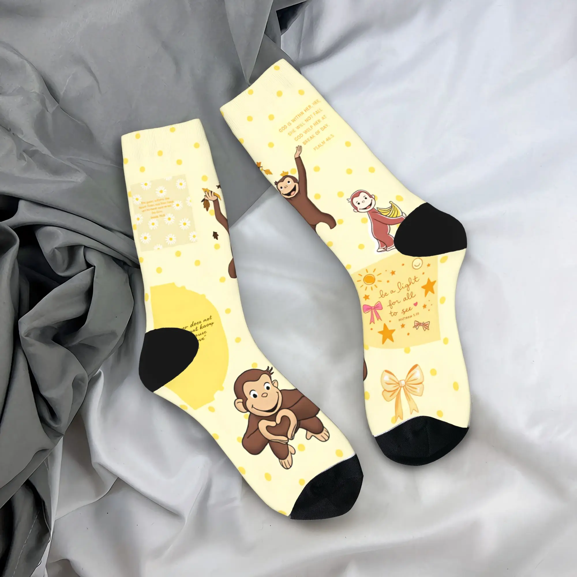 Curious George Monkey Socks Spring  Stockings Retro Adults Men High Quality Socks Pattern Cycling Anti Sweat Socks