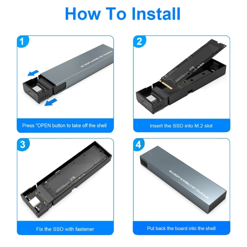 652F Double Protocol M.2 NVMe SSD Case 10Gbps USB3.1 Gen2 NVMe Enclosure SATA NGFF 10Gbps SSD Case For 2230/2242/2260/2280