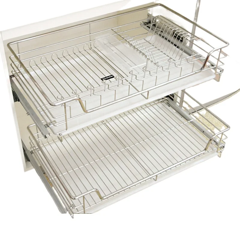 

Basket Stainless Steel Kitchen Cabinet Basket Drawer Bowl Rack Seasoning Rack Dishes Basket Damping