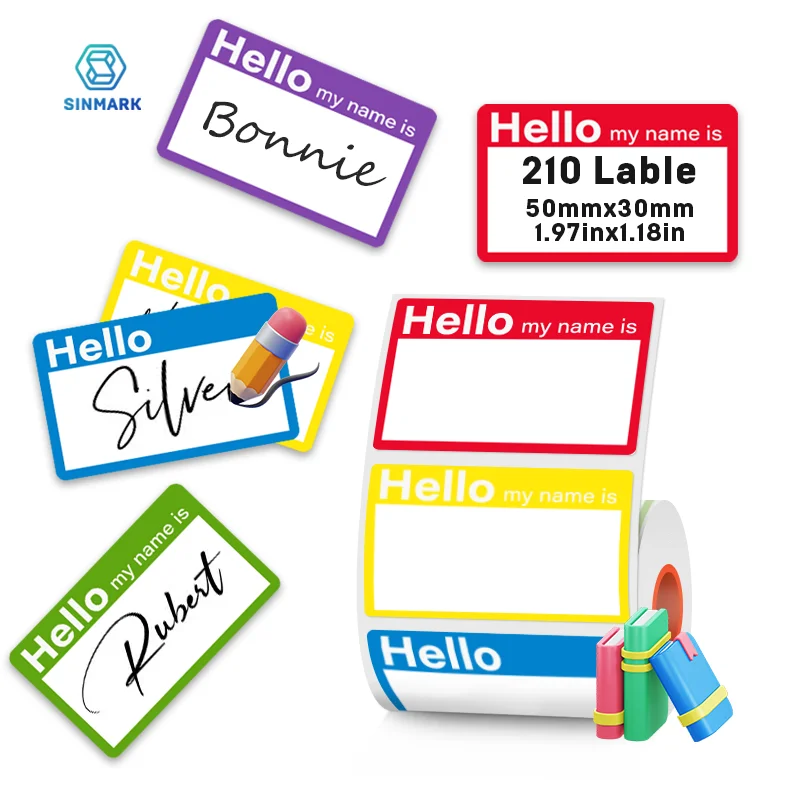 SINMARK Blank Name Sticker Labels Multiple Colors for Thermal Printers Waterproof Labels School Opening Gifts