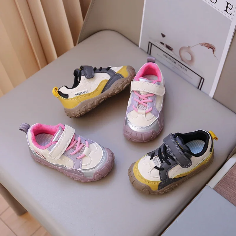 Toddler Anti‑Collision Toe Outdoor Hiking‑Style Sneakers, Color‑Block Magic‑Tape Non‑slip Soft Sole Baby Casual Walking Shoes