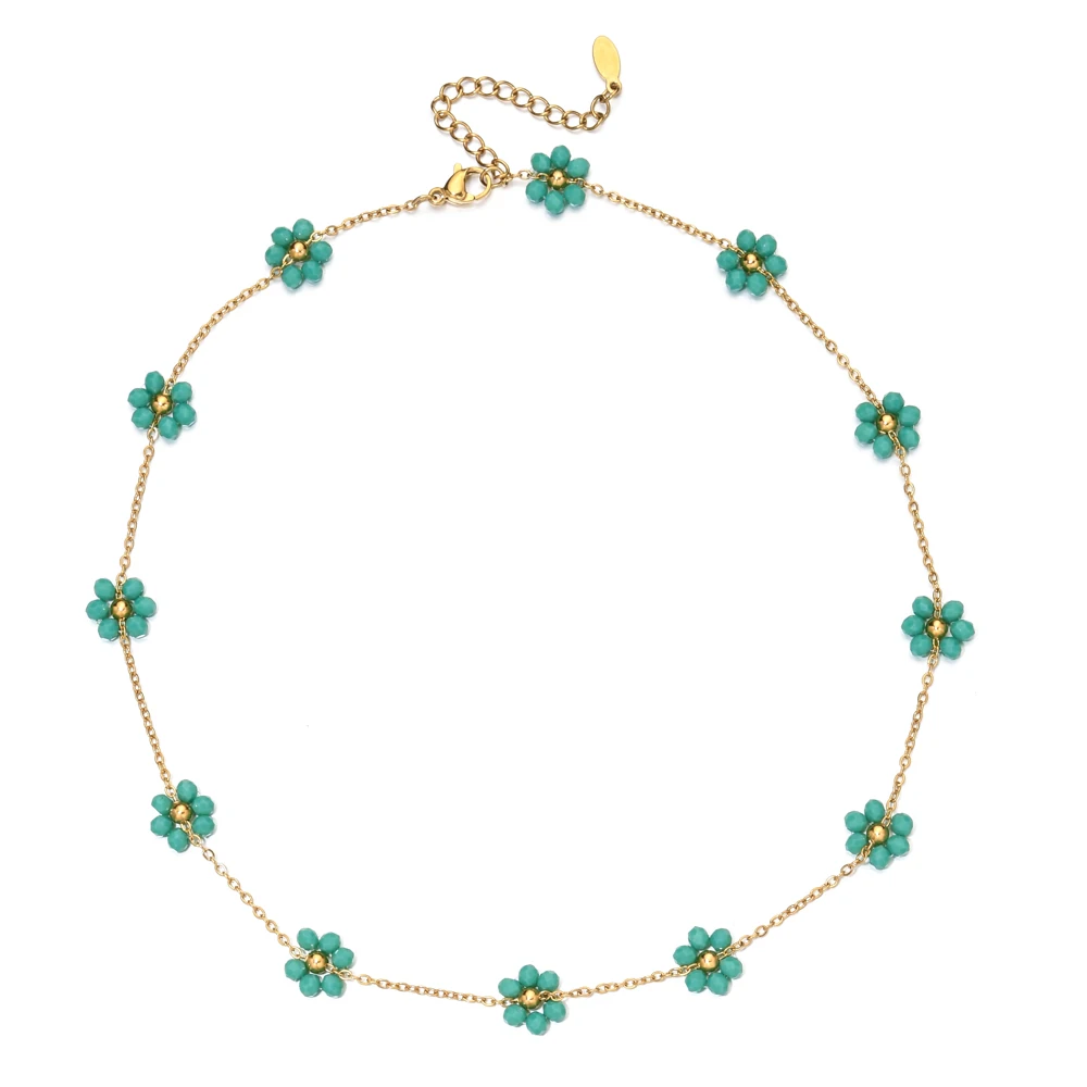 Handmade Glass Beads Cherry Blossom Charm Necklace For Women Simple Style Flower Clavicle Chain Party Jewelry Choker Gift
