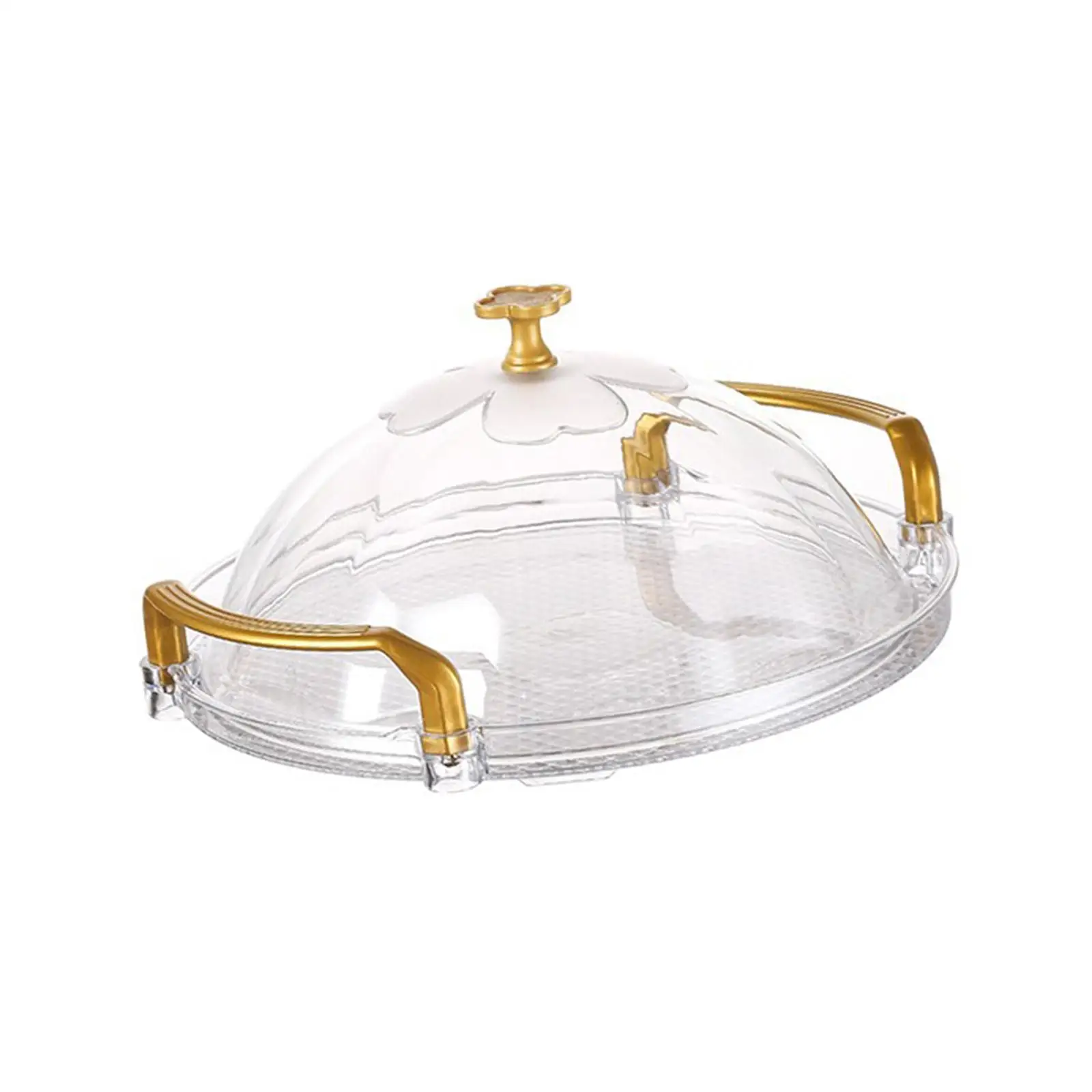 Decorative Golden Tray with Dome Acrylic Serving Tray for Kitchen Home Tea Fruit Display or Buffet Table Decor