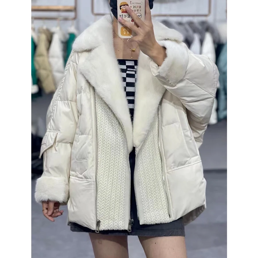 

MENINA BONITA 2023 New Fashion Winter Women Real Mink Fur Coat Natural Goose Feather Down Jacket Luxury Down Fur Warm Overcoat