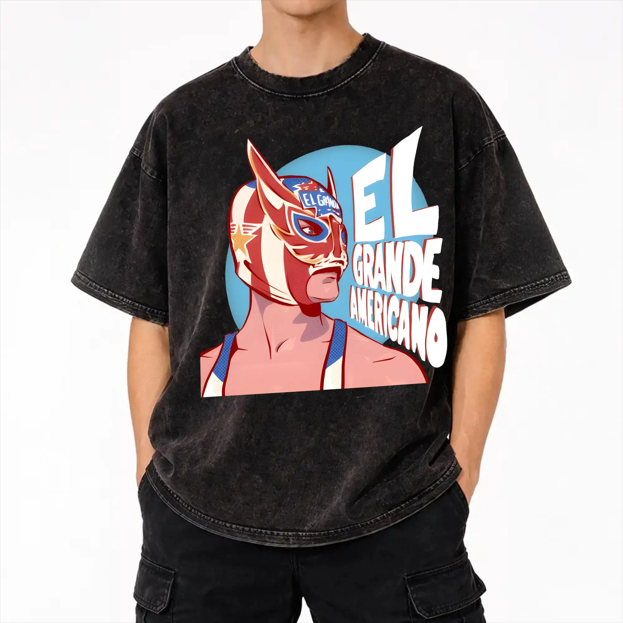Harajuku Washed Shirt El Grande Americano Pro Wrestling  Merch Fashion T-Shirts Oversize  Streetwear Short Sleeve Summer