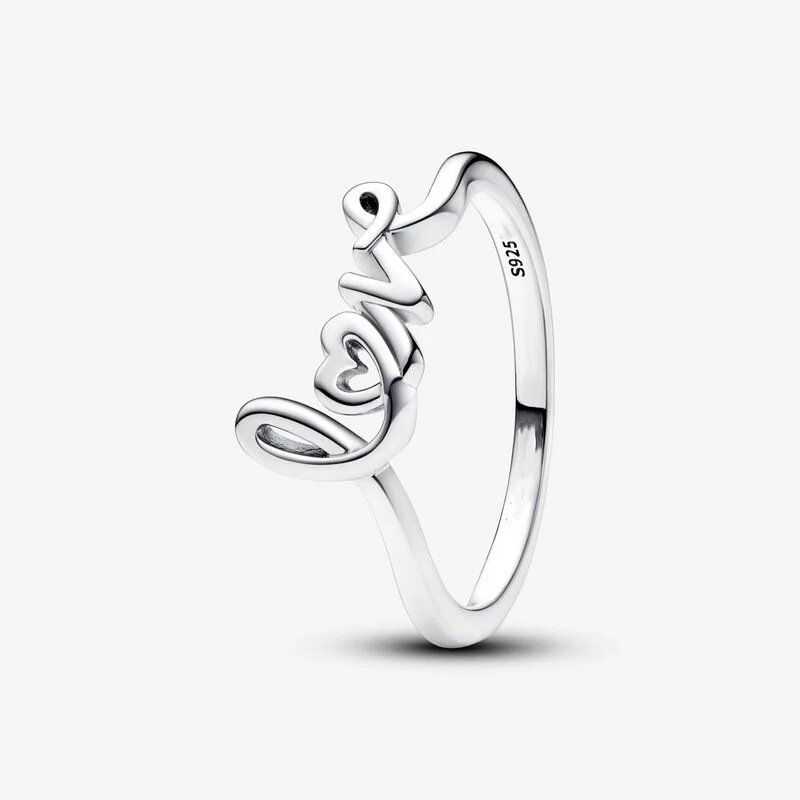 

100% 925 Sterling Silver Handwritten Love Ring For Women Wedding Gift Original Jewelry Accessories