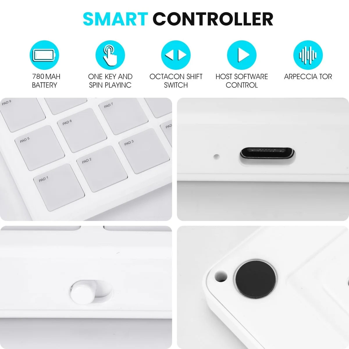 وسادات تحكم MIDI لاسلكية M-VAVE SMC-PAD، وحدة تحكم MIDI محمولة ببطارية قابلة لإعادة الشحن مع 16 وسادات طبل MPC للمبتدئين