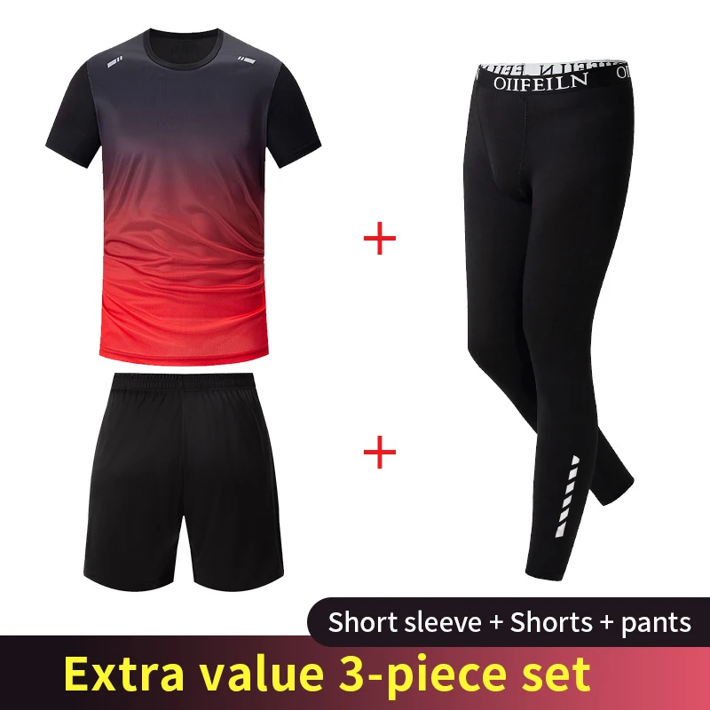 

3-pcs Men's Casual Quick-drying Short-sleeved Shorts And Trousers Suit Running And Playing Fitness Coat Comfortable Sports Short