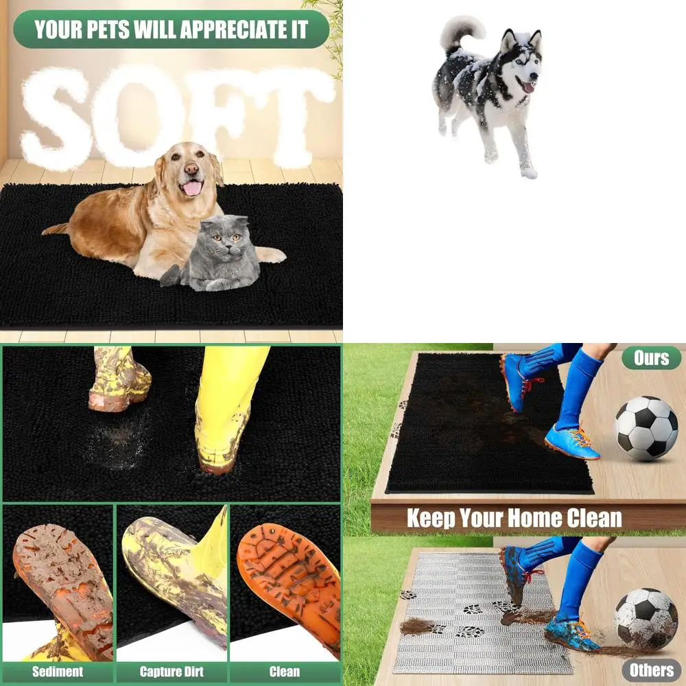 

Большой влаговпитывающий уличный коврик 60 x 36 дюймов, моющийся, нескользящий, для собак, черный, для прихожей, не собирающий грязь