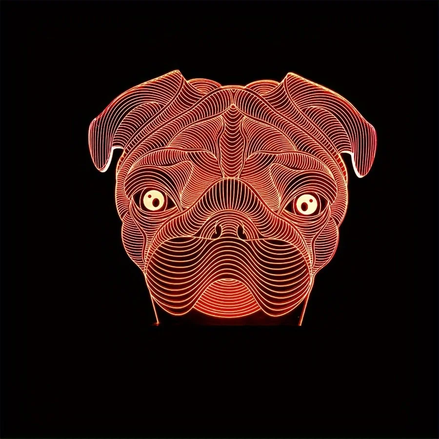 Imagem -05 - Pug Dog Night Light 3d Ilusão Animal Bonito Mudando as Cores Usb Power Controle Remoto Interruptor de Toque Decoração Lâmpada