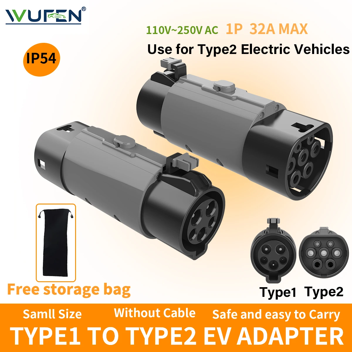 

WUFEN SAE J1772 to IEC62196-2 Разъем для зарядки электромобиля 7 кВт Type1 to Type2 Электрический с кнопкой блокировки пряжки для электромобиля Type2