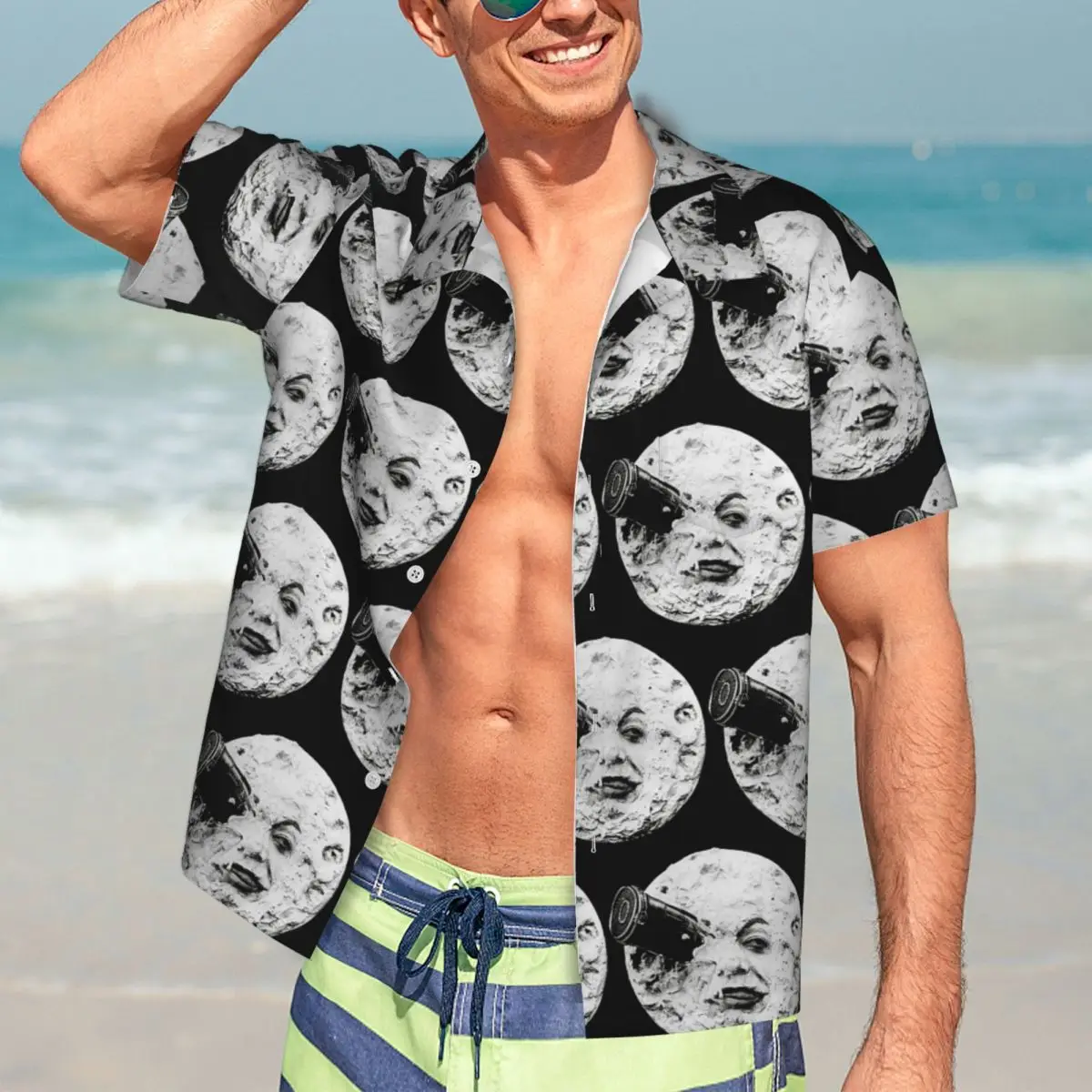 

A Trip To The Moon Hawaiian Shirts Fashion Men Short Sleeve Shirt for Summer Beach Men's Lapel Tops