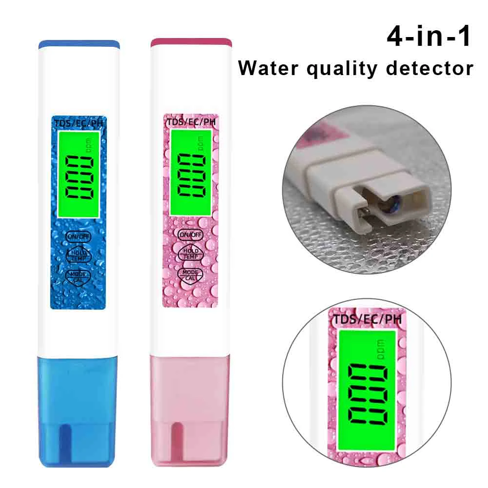 

4-in-1 Water Quality Test Pen Pen-Type PH Meter PH/TDS/EC/Temperature Multi-Function Test Pen TDS 1-9999ppm EC 1-9999μS/cm