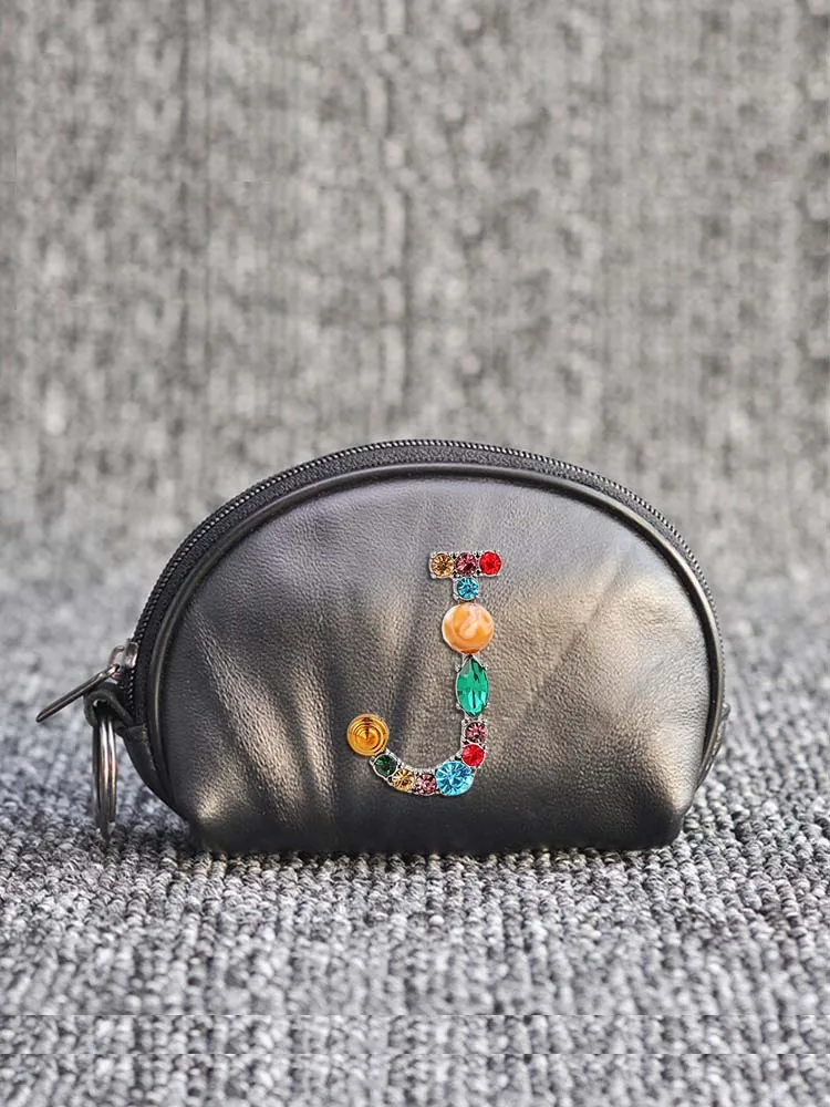 Customized Personalized Customer Name Coin Purse Genuine Leather Suitable for Headsets Artistic Phrases Words