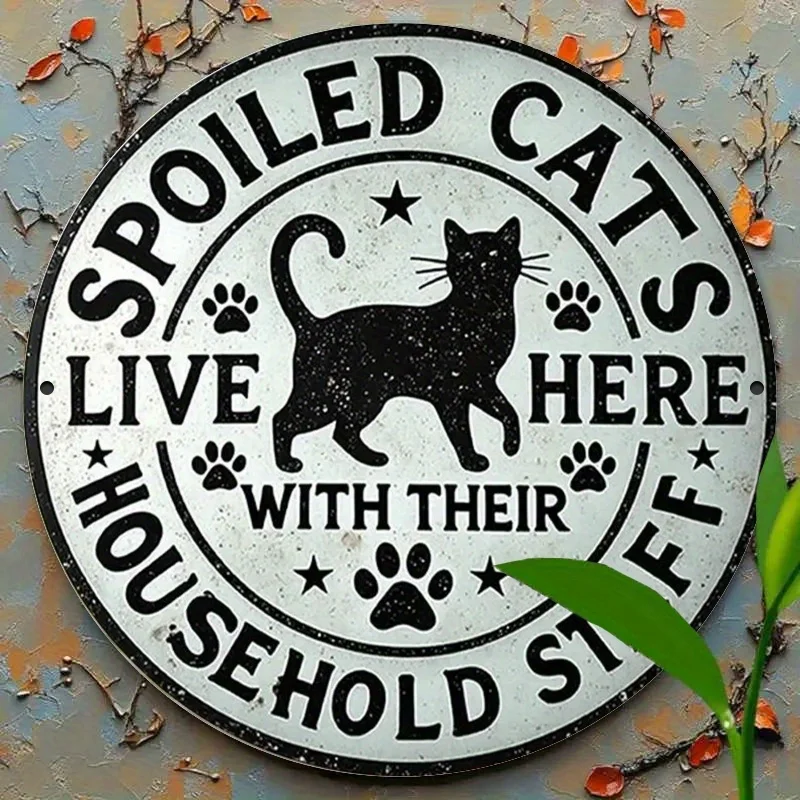 قطعة واحدة من لافتة حديدية عتيقة مقاس 8 بوصات - صورة ظلية كلاسيكية على شكل قطة سوداء مع رسالة "القطط المسحوقة هنا" - ريفي متعثر