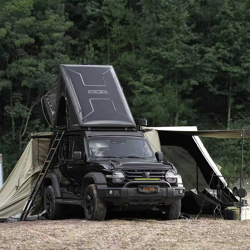 PU Coated Hard Shell Triangle Roof Top Tent For Camping 4x4 Vehicle 2 Person Waterproof Four-season Quick Setup