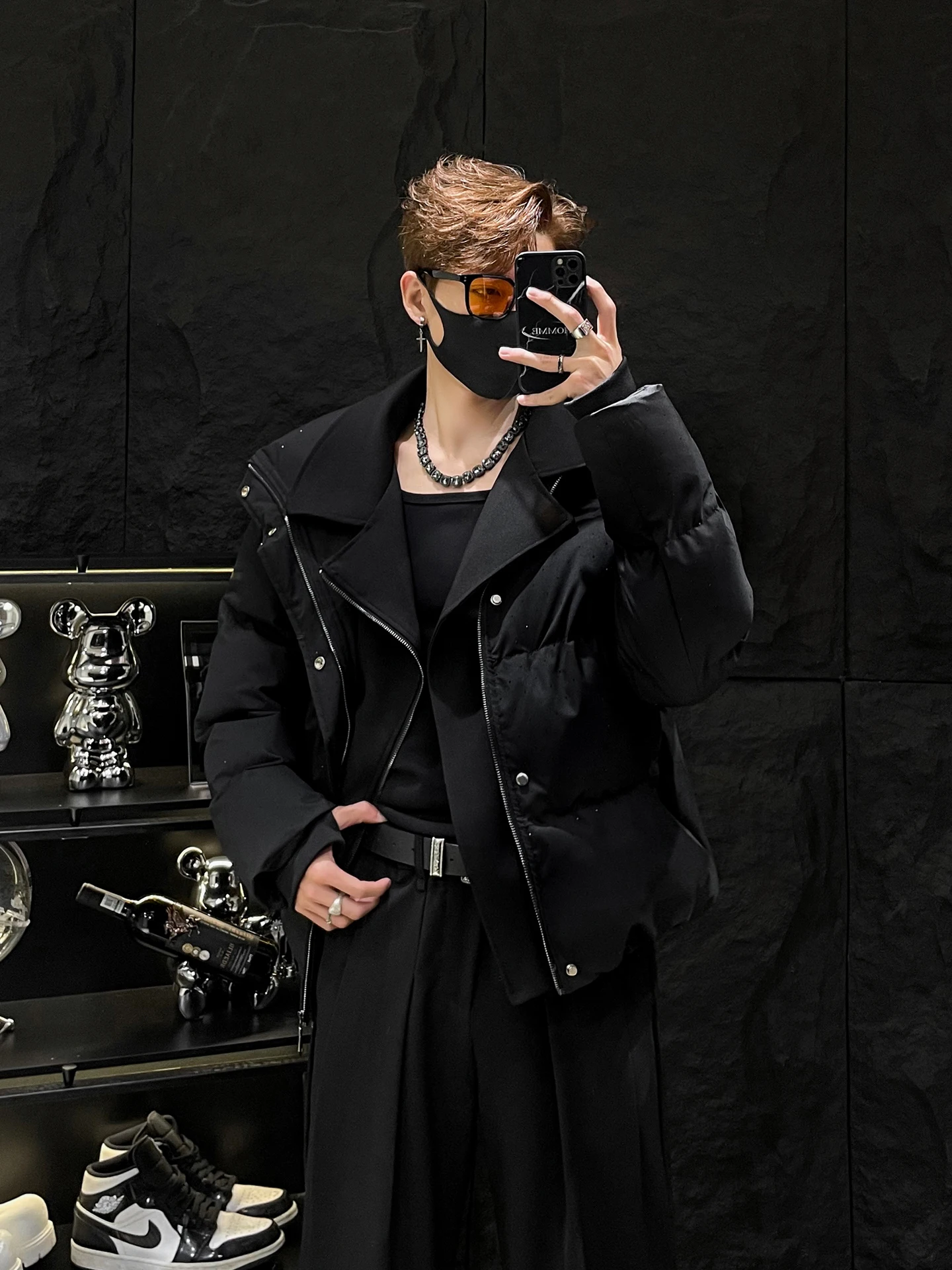 

Men's Thiened Cotton Jaet Collar Design Patchwork Diamond Heating Winter Outerwear Casual Faion Warmth Youth Sle