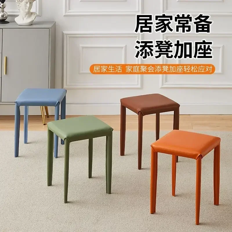 Living Room Home Upholstered Dining Table Low Stool Stackable Saddle Leather Dining Stool Bedroom Comfortable Dressing Stool image 5